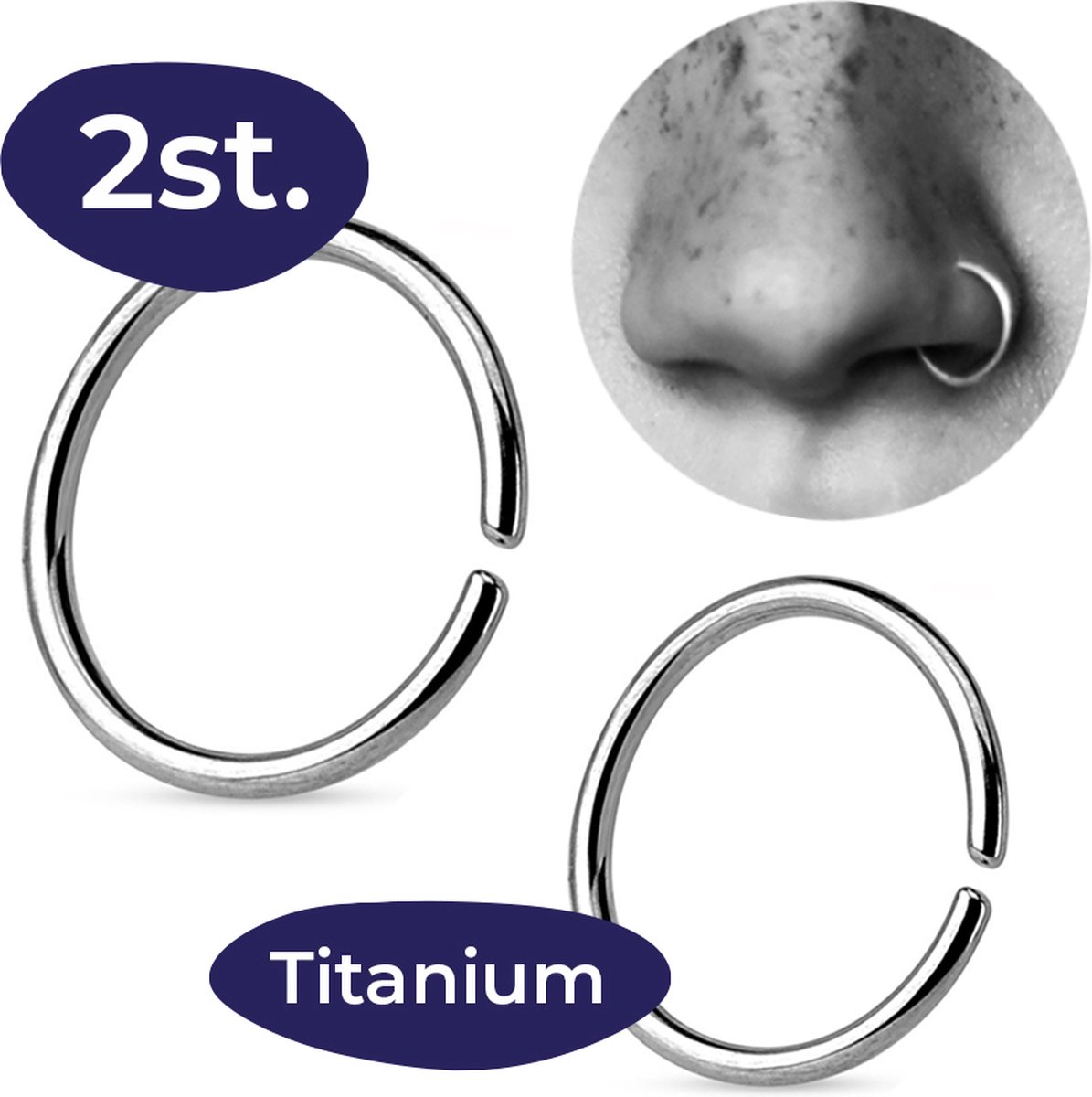 Fake Neuspiercing – Nep Piercing – Neusring – Septum - Helix – Ear Cuff - Ringetje – Helix – Oor – Lip – Neus - Festival Sieraden – Zilver – Hoop Ring - Zilverkleurige Piercings - 2 stuks - 