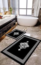 Badmatten - Badmat set - Badkamer set - Design matten - Luxe matten - Douchemat - Antislip mat - WC-mat - 60X90 cm - 40x60 cm - Donkerblauw