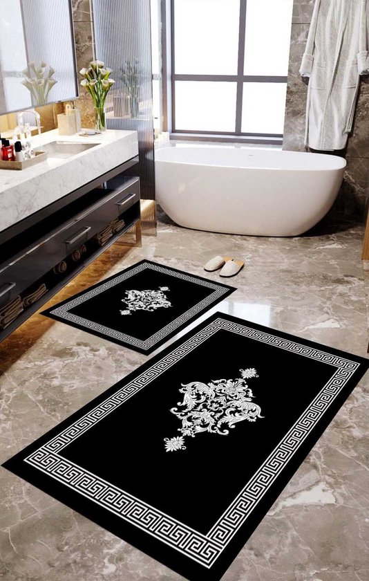 Badmatten – Badmat set – Badkamer set – Design matten – Luxe matten – Douchemat – Antislip mat – WC-mat – 60X90 cm – 40×60 cm – Donkerblauw