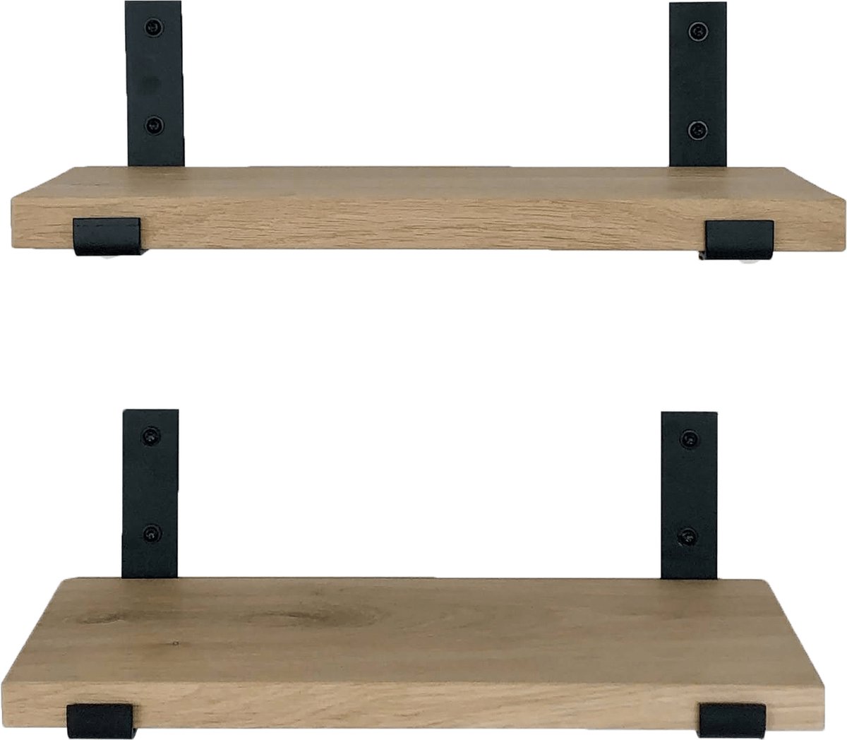 GoudmetHout Prijstopper - Set Eiken Wandplanken - Industrieel Wandrek - 50x10 cm - Industriële Plankdragers L-vorm UP - Staal - Zonder Coating
