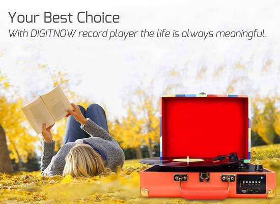 DIGITNOW! Bluetooth Vinyl/LP platenspeler met stijlvolle koffer-platenspeler, multifunctionele FM-radio, USB naar MP3-recorder/spele — afbeelding 5