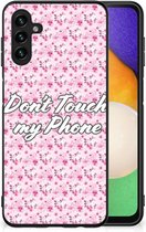 Hoesje met Tekst Geschikt voor Samsung Galaxy A13 5G | Geschikt voor Samsung Galaxy A04s Back Cover Siliconen Hoesje met Zwarte rand Flowers Pink Don't Touch My Phone