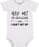 Baby Rompertje met tekst 'Help me, i'm crawling and can't get up' |Korte mouw l | wit zwart | maat 50/56 | cadeau | Kraamcadeau | Kraamkado