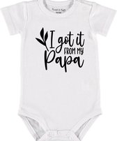 Baby Rompertje met tekst 'I got it from papa' | Korte mouw l | wit zwart | maat 62/68 | cadeau | Kraamcadeau | Kraamkado