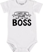 Baby Rompertje met tekst 'I maybe small, but i'm the boss' | Korte mouw l | wit zwart | maat 62/68 | cadeau | Kraamcadeau | Kraamkado