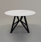 Keramische Eettafel rond vlinder poot Abu Dhabi in mat wit 120cm