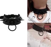 BDSM Halsband Collar Leer met Zwarte Spikes