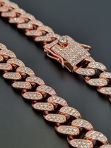Diamond Boss - Iced out cuban armband - 20 cm - Rose goud plated