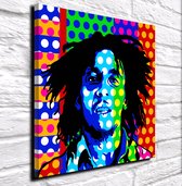 Pop Art  Bob Marley Acrylglas - 100 x 100 cm op Acrylaat glas + Inox Spacers / RVS afstandhouders - Popart Wanddecoratie