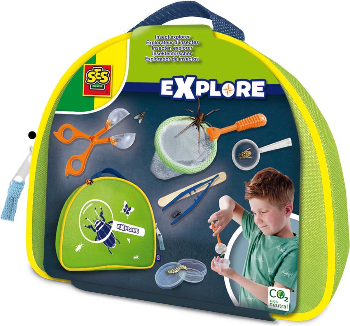 SES - Explore - Insecten explorer - handige koffer met tang, vergrootglas, pincet, bakje en speurkaart - SES