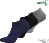 3 Paar Naadloze Bamboe Sneakersokken | Zwart | Blauw | Grijs | Anti zweet | 43-46 | 100% Ecologisch | Anti transpirant