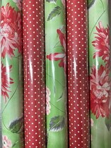 5 Rollen Cadeaupapier Bloemen Rood Luxe- Breedte 20 cm - 2m lang