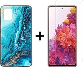 Samsung S21 Hoesje - Samsung Galaxy S21 Hoesje Marmer Donkerblauw Oceaan Print Siliconen Case - 1x Samsung S21 Screenprotector