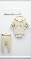 Nipperland baby kleding set - Romper set - Babyshower Cadeau - Beige - maat 50/56 - Kraam cadeau - Baby kleding meisjes - Baby kleding jongens - 3-delige set - Konijnenoortjes - Capuchon