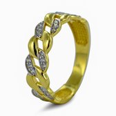 New Bling 9NBG-0425-56 Gouden Ring - Dames - Zirkonia - 5,5 mm Breed - Gourmette - Maat 56 - Bi-Color - 14 Karaat - Goud