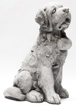 Tuinbeeld St Bernard hond (Wit/Gepattineerd) - gemaakt van beton