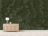 Professioneel Fotobehang legergroene camouflage van rondjes - groen - Sticky Decoration - fotobehang - decoratie - woonaccessoires - inclusief gratis hobbymesje - 415 cm breed x 280 cm hoog -