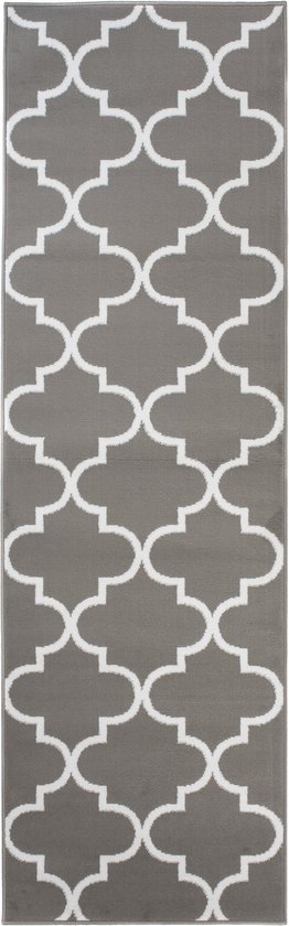 Tapiso Luxury Carpet Runner Grijs Wit Oriental Corridor Salon Tapis Taille - 80x300
