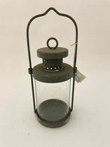 J-Line lantaarn smeedijzer grijs cilinder glas 26x11cm