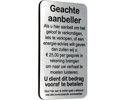 Geachte aanbeller vijfentwintig euro - Nee geen verkoop aan de deur - Brievenbus Sticker - Rvs Kleur - Zelfklevend - 50 mm x 80 mm x 1,6 mm - YFE-Design