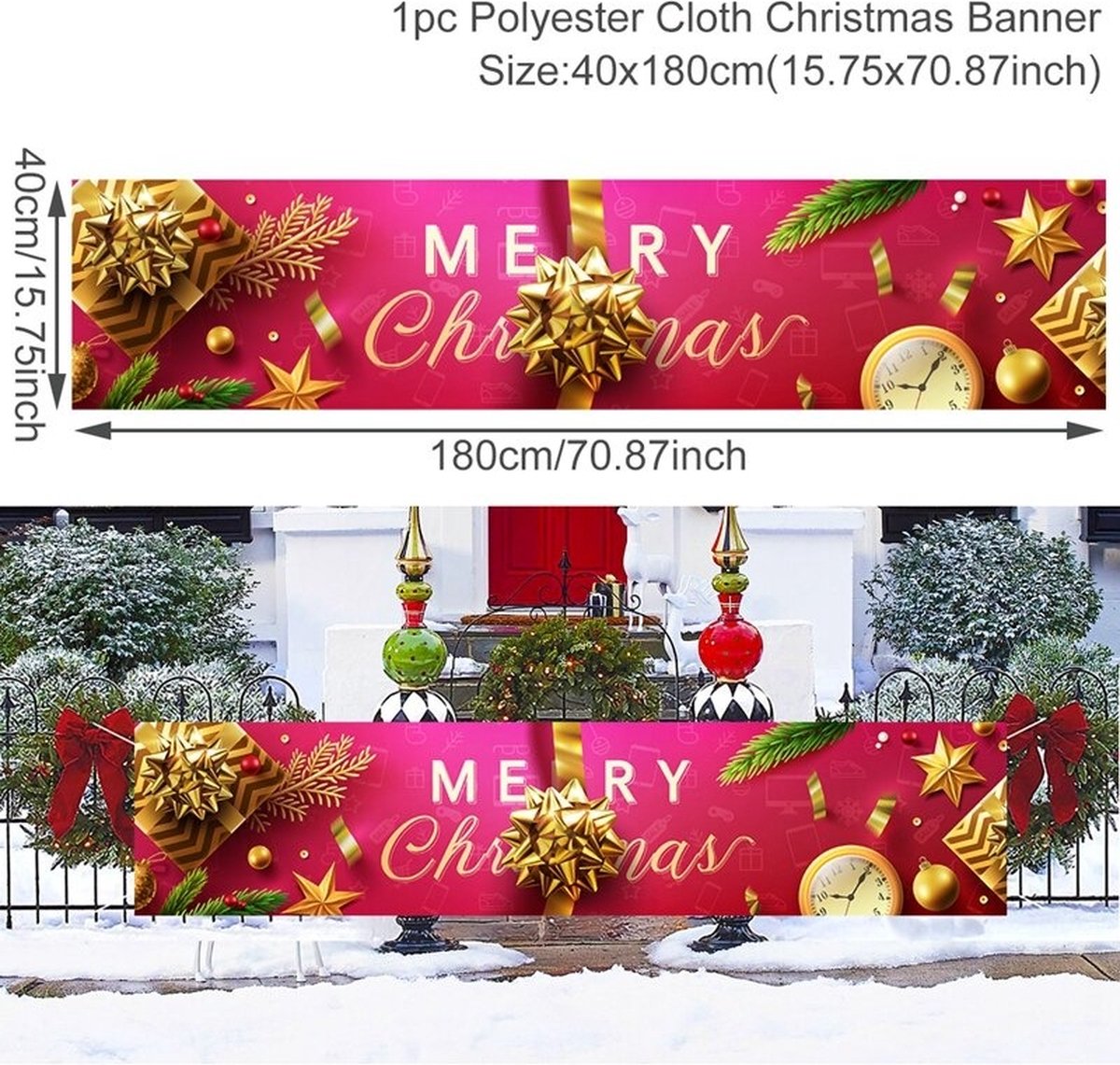 Kerst Spandoek - 180x40 - Merry Christmas - Red - Rood