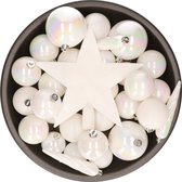 Bellatio Decorations Kerstballen - met piek - 33 stuks - parelmoer wit - 5-6-8 cm