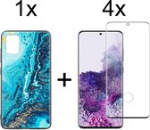 Samsung S20 Plus Hoesje - Samsung Galaxy S20 Plus Hoesje Marmer Donkerblauw Oceaan Print Siliconen Case - Full Cover - 4x Samsung S20 Plus Screenprotector