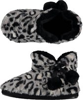 Dames hoge pantoffels/sloffen luipaard print grijs maat 37-38
