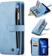 iPhone 13 Pro Max Hoesje Sky Blue - Casemania Luxe Portemonnee Book Case met Rits