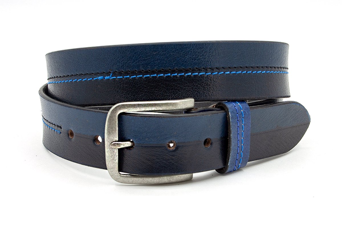 Thimbly Belts Aparte jeans riem blauw - heren en dames riem - 4 cm breed - Blauw - Echt Leer - Taille: 120cm - Totale lengte riem: 135cm