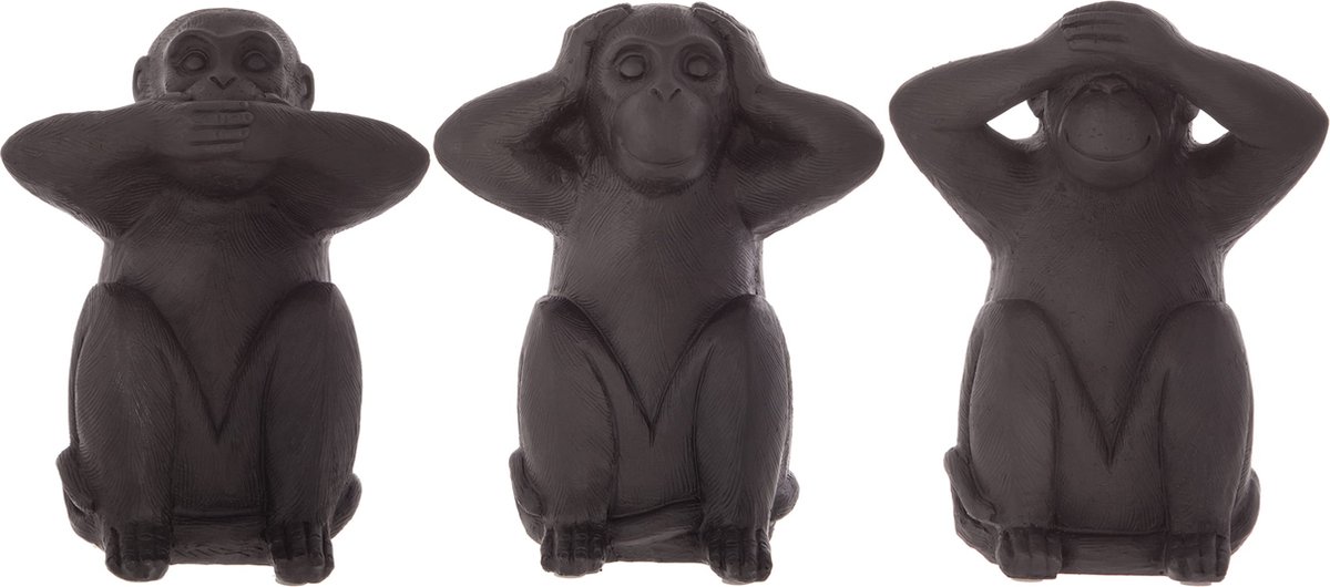 Horen - Zien - Zwijgen - Wijsheid - Aapjes- Set 3 stuks - zwart - 23 cm hoog