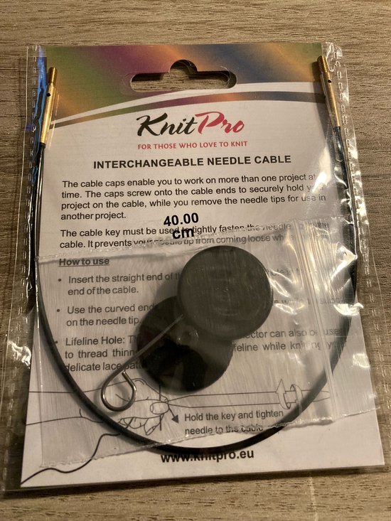 KnitPro - KnitPro Roestvrij Staal Zwart/Goud Vaste Verwisselbare Kabel voor 60cm Naald met Eindkappen en Kabel Sleutel - 1 Set