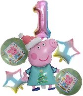 Peppa Pig folie ballonen 6 stuks Decoratie Kinderen Verjaardag Ballon Nummer 1