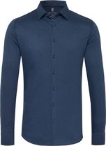DESOTO slim fit overhemd - stretch pique tricot Kent kraag - jeansblauw melange - Strijkvrij - Boordmaat: 45/46