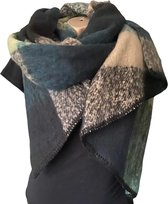 Lange Warme Sjaal - Omslagdoek - Extra Dikke Kwaliteit - Geblokt - Gemêleerd - Marineblauw - Groen - 190 x 53 cm (96963#)