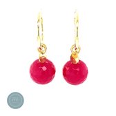 Pat's Jewels Oorringen- Natuursteen hanger - Fuchsia roze - Goud - 20 mm