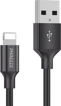 Phreeze USB naar 8-PIN Kabel - Nylon - 1 Meter - 2.4A Snelladen - Geschikt voor iPad, iPhone - Oplader Kabel Sterk