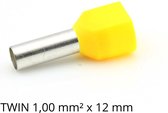 Adereindhuls dubbel 1,0 mm² x 12 mm geel 100 stuks | Ferrule | Draadhuls | Adereindhulzen | Eindverbinder