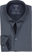 OLYMP Level 5 body fit overhemd 24/7 - marine blauw met wit tricot dessin - Strijkvriendelijk - Boordmaat: 43