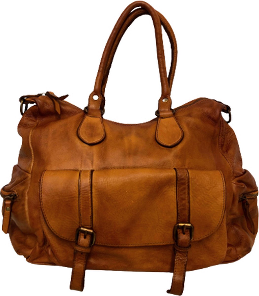 Hommard leren Light Brown Saddle Bag, Echt leer, Real leather, Made in Italy, Leren Tas