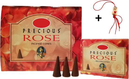 Doos met 12 pakjes - Wierook - Wierookkegeltjes - Kegeltjes - Kegels - Incense Cones - Precious Rose - Roos - 120 Kegeltjes + Gelukspoppetje