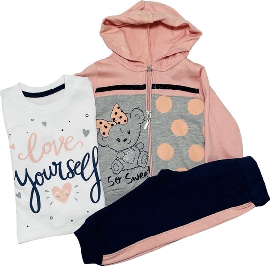 Baby kledingset 3 delig Joggingbroek, hoodie en t-shirt lange mouw. Love yourself