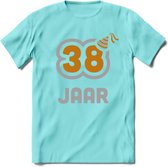 38 Jaar Feest T-Shirt | Goud - Zilver | Grappig Verjaardag Cadeau Shirt | Dames - Heren - Unisex | Tshirt Kleding Kado | - Licht Blauw - XL