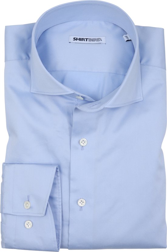 SHIRTBIRD | Hawk | Overhemd | Licht Blauw | Satijn Stretch | 97% Katoen, 3% Elastaan | Strijkvriendelijk | Parelmoer Knopen | premium Shirts | Maat 45