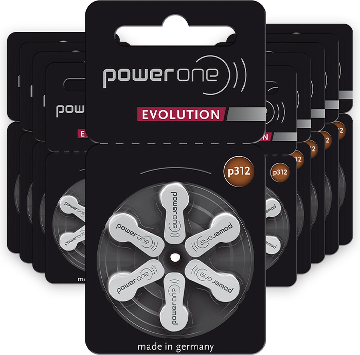 Power one Evolution P312 - hoortoestel batterijen met bruine sticker