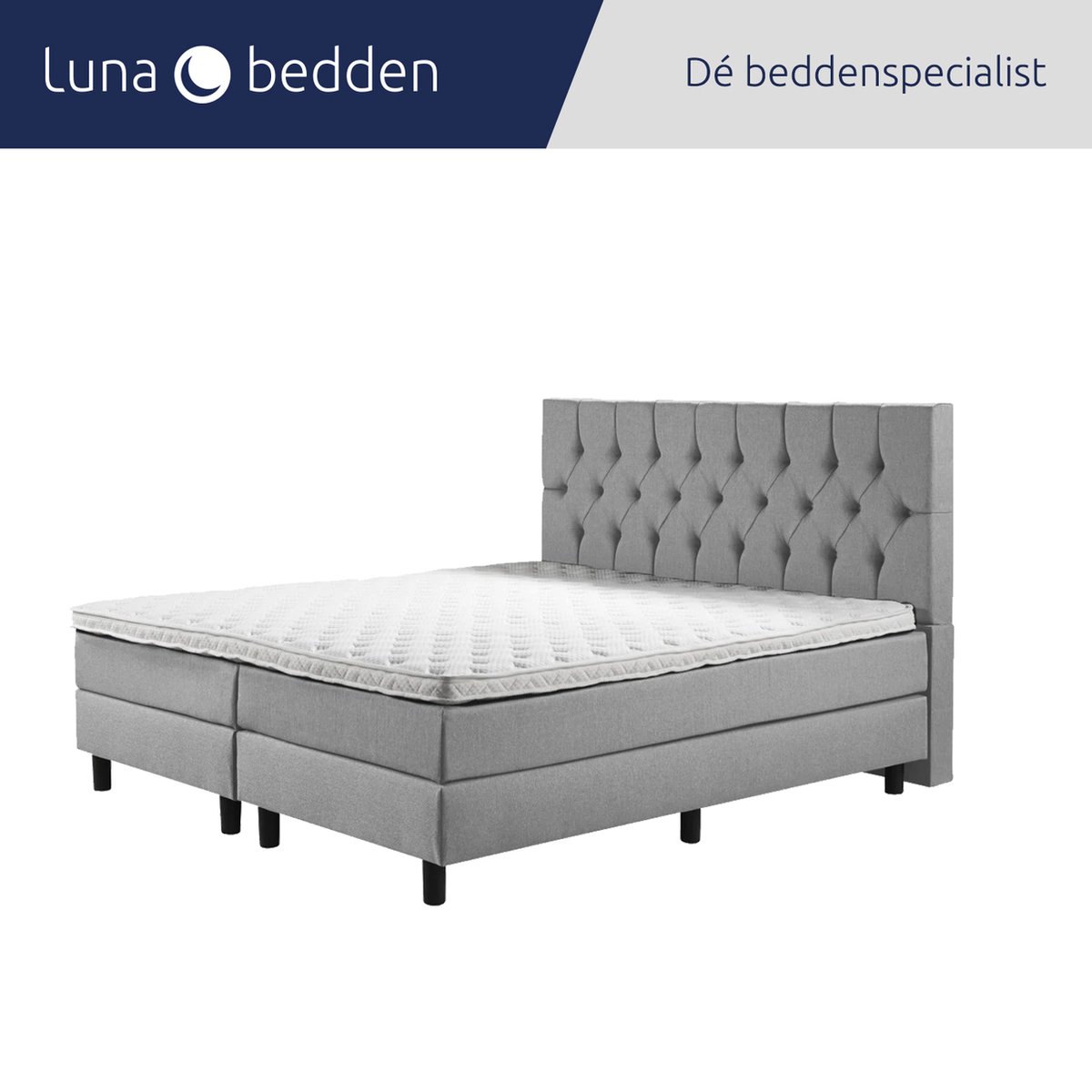 Luna Bedden - Boxspring Luna - 200x220 Compleet Grijs Gecapitonneerd Bed