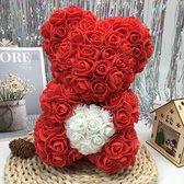 Rozenbeer Rood met Wit Hart 30 cm {Rozen beer Valentijn teddybeer rose bear cadeau gift geliefde vriendin | knuffel roos beertje Valentijnsdag kado knuffelbeer hartje i love you ik