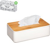 Tissue box inclusief 100 tissues - Wit - Bamboe Zakdoekendoos - Tissuepapier - Tissuedoos - Hout