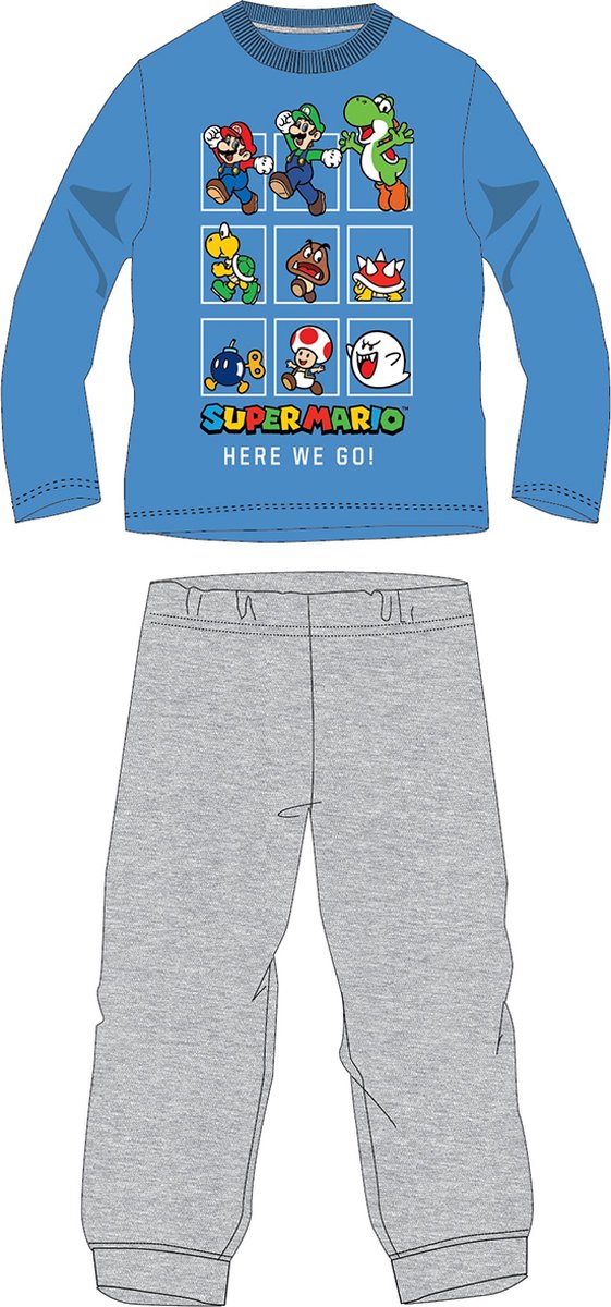 Super mario Jongens Pyjama Grijs Blauw Katoen Maat 104