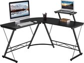 Furnibella - Computertafel hoekbureau in L-vorm werktafel bureautafel PC gaming tafel met houten monitorstandaard 130 x 130 x 96,5 cm zwart